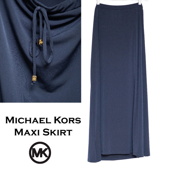 Michael Kors Chic Maxi Skirt Navy Blue, Elastic Waist with Draw String - Picture 1 of 3